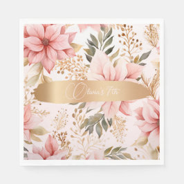Gouden en roze feeërieke verjaardag servet