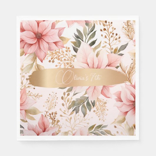 Gouden en roze feeërieke verjaardag servet (Voorkant)