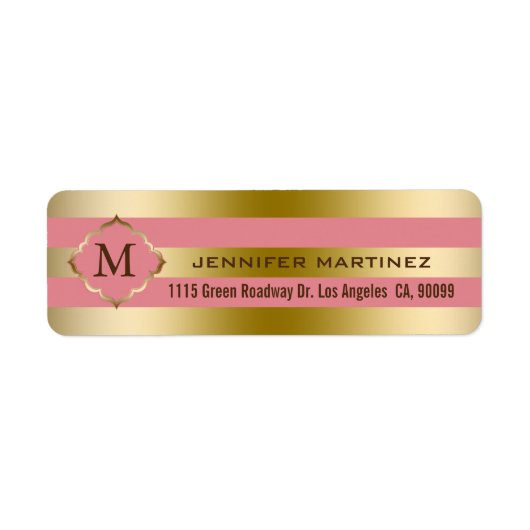 Gouden en roze geometrische strepen met monogram etiket (Voorkant)