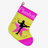 GOUDEN EN ROZE GEPERSONALISEERDE SCHAATSKOUSEN GROTE KERSTSOK (Voorkant (Hangend))