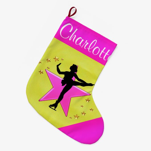  GOUDEN EN ROZE GEPERSONALISEERDE SCHAATSKOUSEN GROTE KERSTSOK (Voorkant (Hangend))