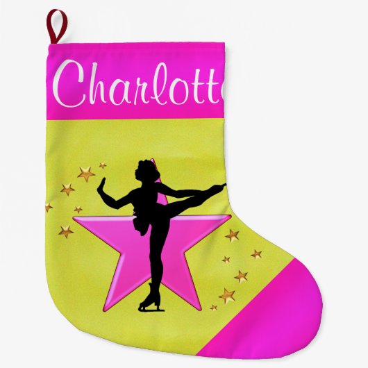 GOUDEN EN ROZE GEPERSONALISEERDE SCHAATSKOUSEN GROTE KERSTSOK (Voorkant)