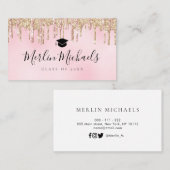 gouden en roze glitter afstuderen naam invoegkaart visitekaartje (Voorkant / Achterkant)