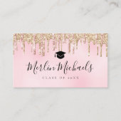 gouden en roze glitter afstuderen naam invoegkaart visitekaartje (Voorkant)