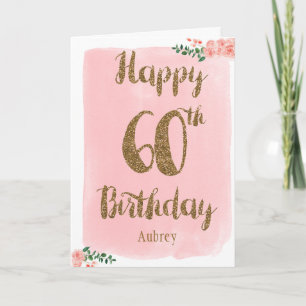 Gouden en roze Happy 60th Birthday Kaart