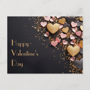 Gouden en Roze harten op zwarte grond Valentijns Briefkaart