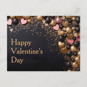 Gouden en Roze harten op zwarte grond Valentijns Briefkaart