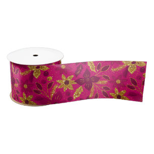 Gouden en roze kerst poinsettia bloemen satijnen lint