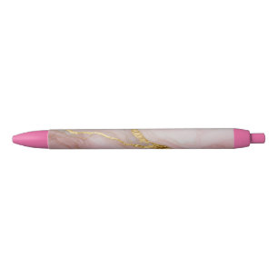 Gouden en roze marmer textuur zwarte inkt pen