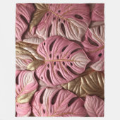 Gouden en Roze Monstera bladeren Design Fleece Deken (Voorkant)