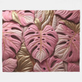 Gouden en Roze Monstera bladeren Design Fleece Deken (Voorkant (Horizontaal))