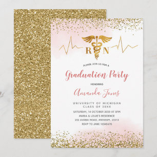 Gouden en roze RN Nurse Graduation Party Kaart