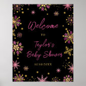 Gouden en Roze Sneeuwvlokken Baby shower Welkom Poster (Voorkant)