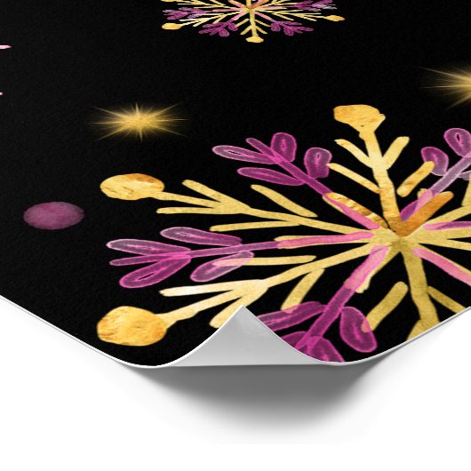 Gouden en Roze Sneeuwvlokken Baby shower Welkom Poster (Hoek)