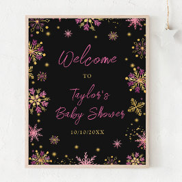 Gouden en Roze Sneeuwvlokken Baby shower Welkom Poster