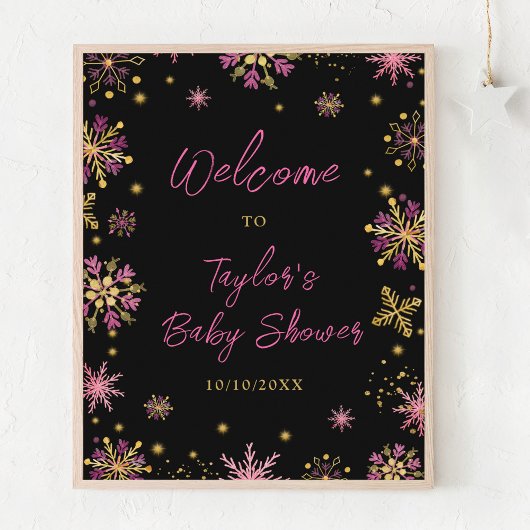 Gouden en Roze Sneeuwvlokken Baby shower Welkom Poster