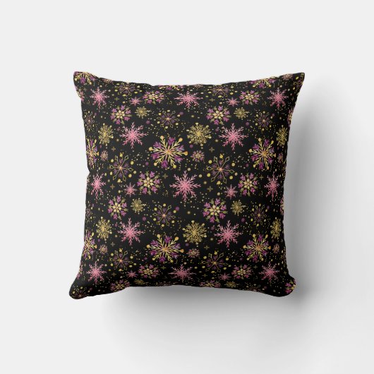 Gouden en Roze Sneeuwvlokken Geboortestatus Kussen (Achterkant)