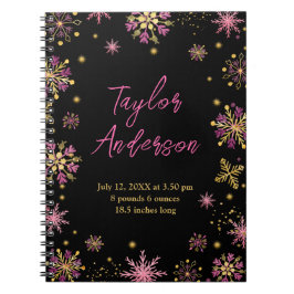 Gouden en Roze Sneeuwvlokken Geboortestatus Notitieboek