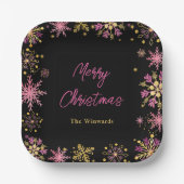 Gouden en roze sneeuwvlokken kerstfeest papieren bordje (Voorkant)
