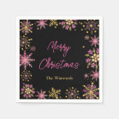 Gouden en roze sneeuwvlokken kerstfeest servet (Voorkant)