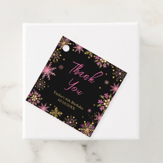 Gouden en Roze Sneeuwvlokken Verjaardag Bedankt Bedankjes Labels (In situ)