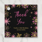 Gouden en Roze Sneeuwvlokken Verjaardag Bedankt Bedankjes Labels (Voorkant)
