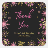Gouden en Roze Sneeuwvlokken Verjaardag Bedankt Vierkante Sticker (Voorkant)
