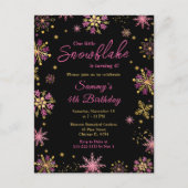 Gouden en Roze Sneeuwvlokken Verjaardagsfeestje Briefkaart (Voorkant)