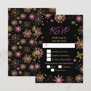 Gouden en Roze Sneeuwvlokken Winter Maaltijdkeuze RSVP Kaartje