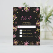 Gouden en Roze Sneeuwvlokken Winter RSVP Kaartje (Staand voorkant)