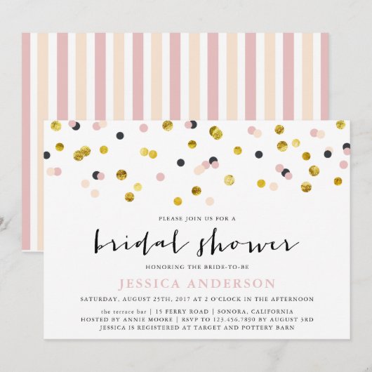 Gouden en Roze Sprinkles Vrijgezellenfeest Party Kaart (Voorkant / Achterkant)