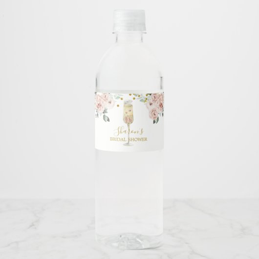 Gouden en Roze Stof Roze Soiree Bruiloftsfeest Waterfles Etiket (Voorkant)