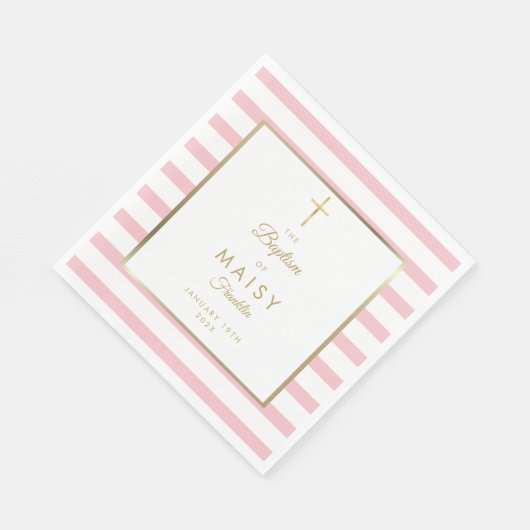 Gouden en roze streep doop doopsel servet (Hoek)