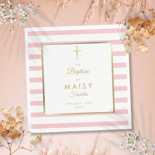 Gouden en roze streep doop doopsel servet