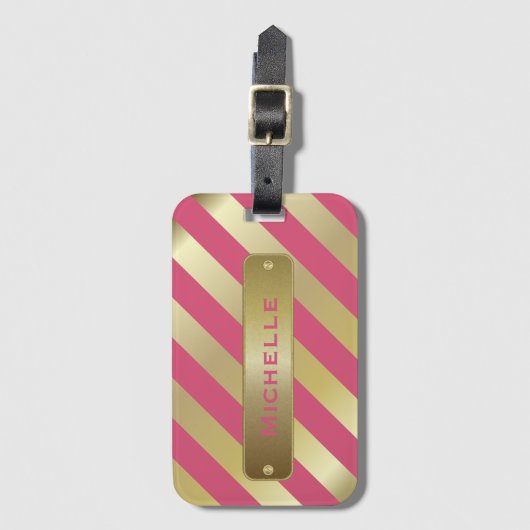 Gouden en roze strepen | DIY Achtergrondkleur Bagagelabel (Voorkant (verticaal))
