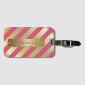 Gouden en roze strepen | DIY Achtergrondkleur Bagagelabel (Voorkant (horizontaal))