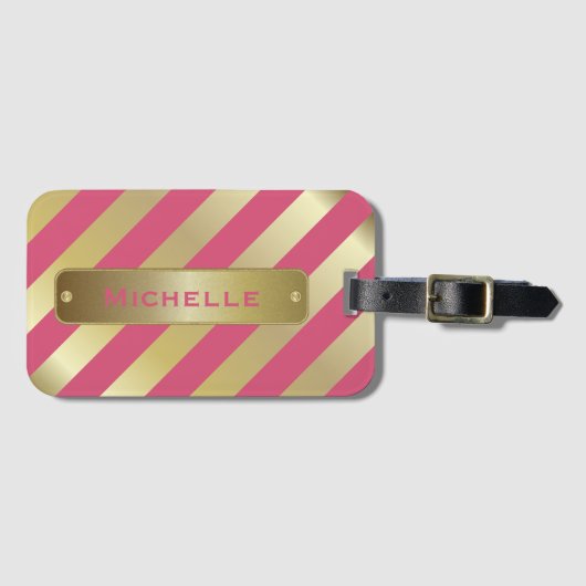 Gouden en roze strepen | DIY Achtergrondkleur Bagagelabel (Voorkant (horizontaal))