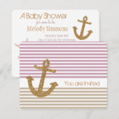 Gouden en Roze Strepen Nautisch Baby shower Kaart (Voorkant / Achterkant)