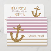 Gouden en roze strepen Nautische verjaardag Kaart (Voorkant / Achterkant)