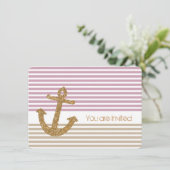 Gouden en roze strepen Nautische verjaardag Kaart (Staand voorkant)