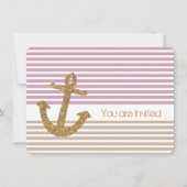 Gouden en roze strepen Nautische verjaardag Kaart (Voorkant)