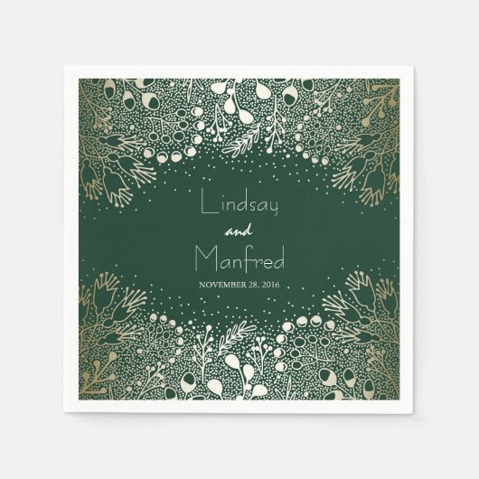 Gouden en smaragdgroene bloementuin bruiloft servet (Voorkant)