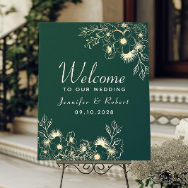 Gouden en smaragdgroene bruiloft welkom poster