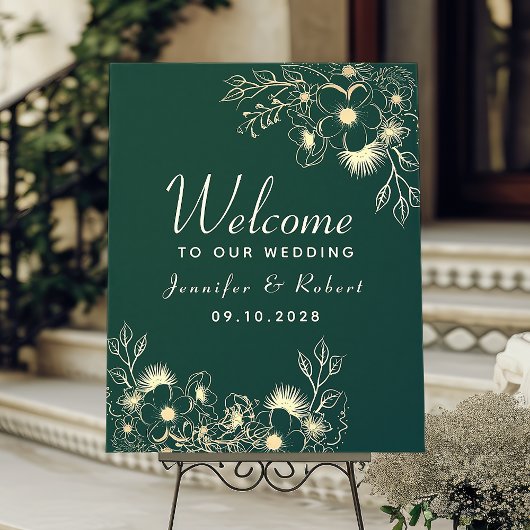 Gouden en smaragdgroene bruiloft welkom poster