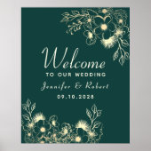 Gouden en smaragdgroene bruiloft welkom poster (Voorkant)
