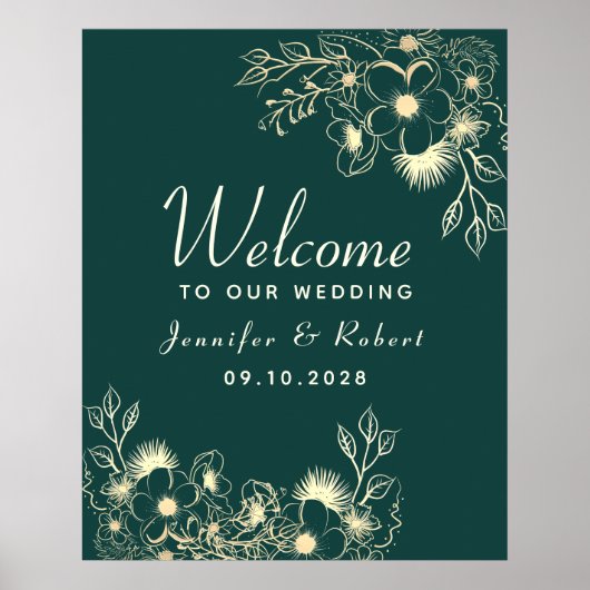 Gouden en Smaragdgroene Trouwbegroeting Poster (Voorkant)