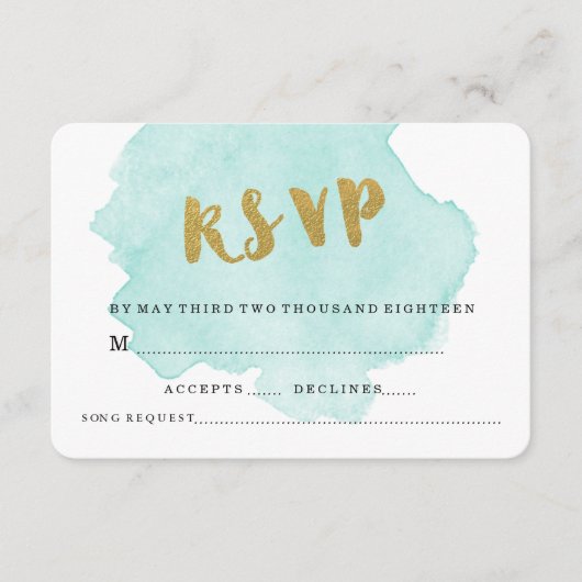 Gouden en TEAL BLUSH TROUW-RSVP RSVP Kaartje (Voorkant)