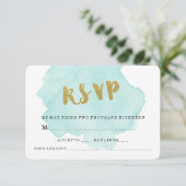 GOUDEN EN TEAL BLUSH TROUW-RSVP RSVP KAARTJE (Staand voorkant)