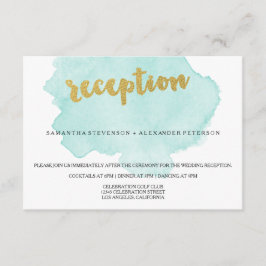 Gouden en Teal Blush Waterverf Trouwreceptie Informatiekaartje