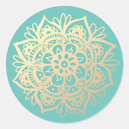 Gouden en Teal Mandala Bloem Ronde Sticker